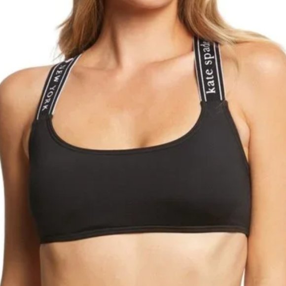 Kate Spade Black White Treasure Beach Logo Bikini Top Sports Bra Size Small - Picture 4 of 13
